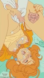 2d 2d_animation animated blue_eyes blush blush_lines boobs_out breasts breasts_out breathing breathing_heavily cum cum_in_mouth cum_in_own_mouth cum_on_breasts cum_on_face cum_on_own_breasts cum_on_own_face cum_on_self cumming drooling earrings exposed_breasts fondling fondling_balls futanari girlcock gloved_handjob gloves handjob heart heart_symbol heavy_breathing jacket mario_(series) nintendo open_mouth orange_hair orange_jacket princess_daisy princess_peach super_mario_bros trans trans_woman upside-down white_gloves wintonkidd yuri