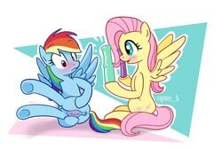 2013 anus ass blush cutie_mark equine fluttershy_(mlp) friendship_is_magic hair multicolored_hair my_little_pony pegasus pink_hair presenting presenting_hindquarters pussy rainbow_dash_(mlp) rainbow_hair sex_toy straight_hair syoee_b wings