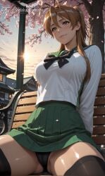 1female 1girl 1girls ai_generated anime anime_character anime_girl artist_name artist_signature beautiful beautiful_girl beauty black_panties blush brown_hair cute ecchi female flat_belly flat_stomach hentai hi_res high_quality high_resolution highschool_of_the_dead mature_female medium_breasts miyamoto_rei oiled oiled_skin outside panties petite petite_body petite_breasts petite_female rei_miyamoto seductive shiny_skin skirt slim slim_female slim_waist small_breasts stable_diffusion uncensored watermark