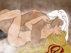 1boy1girl bishoujo_senshi_sailor_moon blonde_hair dark-skinned_male sailor_venus white_hair