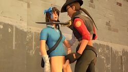 1futa 1girls 3d female femscout femsniper futa_on_female futanari human intersex rule_63 scout_(team_fortress_2) sniper_(team_fortress_2) team_fortress_2