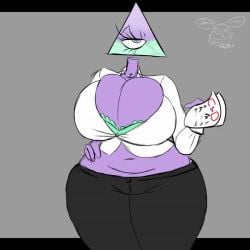 animated big_breasts black_pants breasts cleavage cleavage_overflow female female_only floating_head gray_background iilluminaughtii nailstrabbit shape_head solo solo_female tagme triangle triangle_head video youtube youtuber