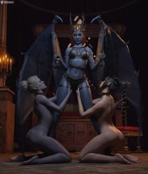 3d 3girls ass baldur's_gate_3 black_hair braided_hair bubble_butt chain_leash chained demon_girl demon_horns demon_tail demon_wings dominant_female drow elf elf_ears female female_domination female_only femdom femsub hairband harem harem_girl kneeling lesbian_domination lezdom lingerie long_hair medium_breasts minthara missally mizora naked nude nude_female pointy_ears shadowheart sideboob slave slave_collar slave_girl submissive_female white_hair yuri