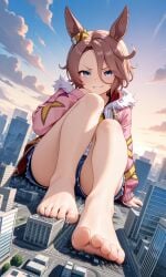 1girls ai_generated blue_eyes devilish_grin feet giantess grin horse_girl narita_taishin_(umamusume) smug umamusume