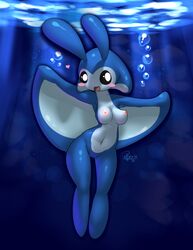 adorable antennae anthro blush breasts bubble color cute elpatrixf female female_only front_view heart mantyke nintendo nude open_eyes open_mouth pink_nipples pokemon pussy solo tagme underwater video_games vulva water