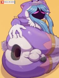 2023 3:4 after_anal anthro anus ass backsack balls big_butt black_anus black_glans blue_hair bovid butt_cutout caprine clothed clothing cutout digital_drawing_(artwork) digital_media_(artwork) easy_access english_text fully_clothed gaping gaping_anus genitals glowing glowing_eyes gynomorph hair hi_res humanoid_genitalia humanoid_penis hyper_gape ike_marshall intersex intersex_anthro kigurumi kindred_(lol) lamb_(lol) large_gape league_of_legends looking_at_viewer looking_back looking_back_at_viewer loose_anus lying mammal on_side onesie patreon patreon_logo patreon_username penis perineum pink_eyes presenting presenting_anus presenting_hindquarters purple_clothing riot_games shadow_face sheep solo spread_butt spreading tail tencent text website_logo woof_and_the_lamb_kindred yaoi