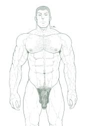 1boy abs armpit_hair artist_signature balls bara beefy biceps big_areola big_glans big_penis breasts broad_shoulders buzz_cut chest_hair collarbone completely_nude daddy dark_penis detective_conan dilf eight_pack erection flaccid foreskin foreskin_folds frown greyscale happy_trail hi_res hunk jugo_yokomizo leotordo_(leotordoart) looking_at_viewer male male_breasts male_only manly mature_male monochrome moobs muscles muscular muscular_arms muscular_legs muscular_male muscular_neck muscular_thighs navel neutral_expression nipple_hair nude pecs penis pubic_hair quadriceps retracted_foreskin short_hair six_pack solo standing thick thick_arms thick_legs thick_penis thick_thighs tough_guy triceps uncensored uncircumcised uncut veiny veiny_arms veiny_belly veiny_hands veiny_muscles veiny_penis very_high_resolution white_background