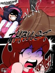 auburn_hair comic dark_blue_hair dn28_art friday_night_funkin girlfriend_(friday_night_funkin) horse implied_penetration nene_(newgrounds) shadowed_eyes slapping_butt smacking_ass thrust