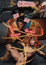 action_lines action_pose ai_generated athletic athletic_female beard big_breasts black_hair black_hair_male comic comic_page comics english english_text female fit_female freckles freckles_on_face girl green_eyes hi_res high_resolution highres huge_cock jean_grey jean_grey_(marvel_rivals) logan_(x-men) marvel marvel_comics marvel_rivals muscular_male patreon phoenix_(marvel_rivals) phoenix_(x-men) red_hair ripping_clothing serotec slashing story straight tearing_clothes wolverine_(marvel_rivals) wolverine_(x-men)