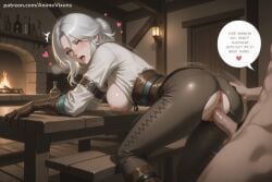 1boy 1girl ai_generated ass bent_over blush boots breasts ciri clothed_sex doggystyle english_text gloves heart hetero hi_res high_quality high_resolution knee_boots large_breasts nipples open_mouth patreon penis saliva seductive sex sex_from_behind sexy solo_focus the_witcher_(series) tongue tongue_out torn_clothes uncensored vaginal watermark