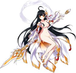 1girls ara_haan black_hair breasts elsword falmataz female female_only nipples nude_filter solo spear yellow_eyes