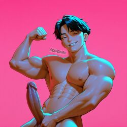abs dick erection jinu_(kpop_demon_hunters) kpop_demon_hunters male_only muscular muscular_male naked nude_male penis