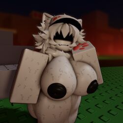 1:1 1girls 3d aecreations anthro ass breasts clothing dark_nipples felid feline female fur hair hat headgear headwear mammal neck_tuft nipples nude pawpads paws roblox roblox_avatar robloxian solo source_request thick_thighs thighs_together tuft white_body white_fur