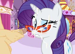 accurate_art_style animated blue_eyes cum cum_on_face cum_on_glasses cumshot duo ejaculation equine facial female feral friendship_is_magic fur furry glasses horn human_male kajio male male/female my_little_pony penis pony purple_hair rarity_(mlp) tail unicorn white_body zoophilia