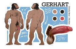 1boy absurd_res anthro armpit_hair ball_tuft balls bear big_balls big_penis body_hair chest_hair facial_piercing fur genitals gerhart_(irreverend) hi_res humanoid_genitalia humanoid_penis irreverend male mammal mature_male model_sheet muscular nipple_piercing nipples nose_piercing nude nude_anthro penis piercing septum_piercing solo tan_body tan_fur tuft