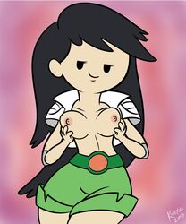 1girls animated beth_tezuka black_hair bravest_warriors breast_fondling breasts female killryde long_hair open_clothes open_shirt shirt solo