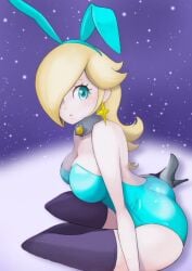 big_breasts blonde_hair blue_bunny_ears blue_bunnysuit blue_eyes bunny_ears bunnysuit cute earring hair_over_one_eye high_heels mario_(series) princess_rosalina super_mario_galaxy thighhighs