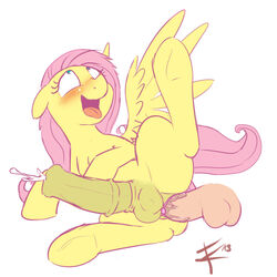 2013 balls blush breasts cradeelcin cum equine feral fluttershy_(mlp) friendship_is_magic full-package_futanari fur futanari hair herm hermaphrodite horse horsecock intersex long_hair multi_genitalia my_little_pony one_leg_up open_mouth pegasus penetration penis pink_fur plain_background pony pussy pussy_juice sex spread_legs spreading tongue vaginal_penetration white_background wings yellow_fur