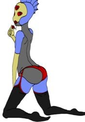 3_eyes alien cherries cherry fin fish hips hylotl lingerie looking_back male male_only mochizuki multi_eye panties red_eyes solo starbound