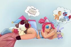 applejack_(mlp) ass_pillow dreaming glitch_productions gooseworx head_on_ass my_little_pony pajamas pomni pomni_(tadc) pomni_(the_amazing_digital_circus) ragatha ragatha_(tadc) ragatha_(the_amazing_digital_circus) rosapazl sleeping tagme the_amazing_digital_circus
