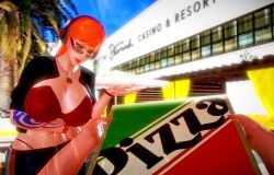 3d 3d_(artwork) absurd_res bra cleavage crossover dog_tags erect_nipples_under_bra exposed_bra exposed_breasts femsub freckles_on_face glowing_eyes grand_theft_auto grand_theft_auto_online green_eyes gta_online_male_character headphones helixvindictus highres honey_select_2 huge_breasts leggings long_hair male_pov maledom navel necklace orange_hair pants pizza posing red_lingerie text thong thong_above_pants tomboy vella_(vindictus) vindictus