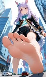 1girls ai_generated crush crushing destruction feet foot_fetish foot_focus giantess horse_girl looking_down looming mejiro_mcqueen_(umamusume) umamusume