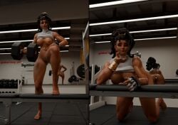 1girls abs big_ass big_muscles big_thighs blizzard_entertainment female flashing flashing_breasts gym lifted_shirt marzia_bartalotti mirror muscular muscular_arms muscular_female muscular_legs muscular_thighs overwatch overwatch_2 pussy reflection toes vendetta workout