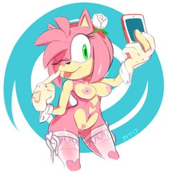 2013 amy_rose anthro areola big_breasts breasts cellphone clothing erect_nipples female fur furry furry_only green_eyes hair hedgehog marthedog mostly_nude naked navel nipples nude one_eye_closed phone pink_hair pussy sega self_shot smile solo sonic_(series) tail tongue tongue_out underwear