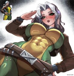 1girls abs big_ass big_breasts female female_only low-angle_view marvel marvel_rivals muscular_female omniartstudio reference_image rogue_(marvel_rivals) rogue_(x-men) skin_tight skindentation thick_thighs underboob x-men