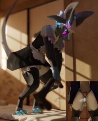 absurd_res anal anthro buttplug chastity_cage chastity_device clothing deuzear dildo elvor_deuzear elvor_xaetri_(artist) hi_res legwear maid_uniform male plug_(sex_toy) sex_toy solo stockings uniform