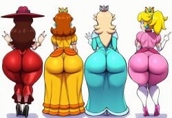 ai_generated ass ass_chart ass_focus bubble_butt from_behind mario_(series) nintendo pauline princess_daisy princess_peach princess_rosalina tagme take_your_pick white_background
