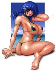 1futa ass barefoot bikini blue_eyes blue_hair blush breasts censored cleavage cum ejaculation erect_nipples erection feet futa_only futanari hair handsfree_ejaculation intersex large_breasts large_penis long_hair open_mouth penis serious_graphics sitting solo wink