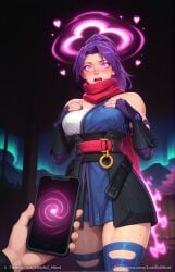 ai_generated bare_shoulders blush brainwashing embarrassed glowing glowing_eyes hands_on_breasts hands_on_own_breasts hearts_around_head hypnosis hypnosis hypnosis_app japanese_clothes lustful_mind marvel marvel_comics marvel_rivals mind_break mind_control open_mouth phone phone_screen pink_eyes ponytail psylocke psylocke_(marvel_rivals) purple_hair screen self_upload shocked surprised sweat tagme voluptuous voluptuous_female