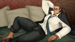 balls bara big_penis bulge clothing danganronpa flaccid fully_clothed hagakure_yasuhiro male male_only muscles muscular penis scruffley solo solo_male