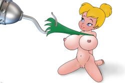 1girls blonde_hair blue_eyes disney fairy female helix huge_breasts kneeling light-skinned_female light_skin peter_pan_(disney) solo tagme tinker_bell