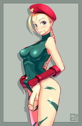 1futa 2d artist_request balls beret big_penis blonde_futa blonde_hair blonde_hair_blue_eyes blonde_hair_futa braided_hair braided_twintails cammy_white capcom digital_art fighting_game fingerless_gloves futa_only futanari green_leotard grey_background grey_border human human_only intersex leotard leotard_aside light-skinned_futanari light_skin looking_to_the_side medium_breasts purple_eyes red_beret red_fingerless_gloves scar scar_on_cheek sleeveless_leotard smooth_balls smooth_penis solo solo_futa straight_hair street_fighter testicles thong_leotard video_game_character video_game_franchise