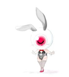 alternate_costume blush bunny_ears bunnysuit crossdressing eyeball eyeball_head full_body gegege_no_kitarou high_heels kuroocha male male_only male_playboy_bunny medama_oyaji miniboy monster_boy plump red_eyes solo thighhighs youkai