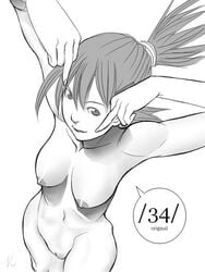 1girls breasts cartoon_network female female_only foster's_home_for_imaginary_friends frankie_foster from_above human magi middle_finger monochrome naughty_face nipples nude ponytail pussy rule_34_(paheal) short_hair simple_background smile solo standing tied_hair uncensored