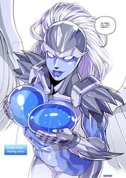 1girls alien alien_girl big_breasts blue_lipstick breasts busty covered_nipples cybertronian fan_character female female_only grabbing_own_breast looking_at_viewer machine robot robot_girl solo solo_female text transformers wings xamrock