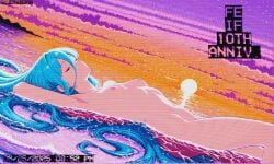 1girls 3d armpits azura_(fire_emblem) blue_hair closed_eyes female fire_emblem fire_emblem_fates long_hair nintendo nude sleeping small_breasts solo text vaporwave yumi_(artist)
