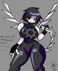 1girls big_breasts black_clothing breasts clothed dagger english_text female forsaken_(roblox) genderswap_(mtf) gloves roblox roblox_game robloxian rule_63 self_upload tagme tagme_(artist) tail text thick_thighs thighs two_time_(forsaken) white_skin wings