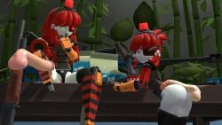2boys 2girls 3d 3d_(artwork) damaged defeated disembodied_penis enemies_with_benefits garry's_mod hand_near_face mimi_sentry panties panties_aside questionable_consent robot robot_girl smug team_fortress_2