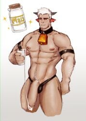 after_orgasm balls bara big_penis cow_boy cow_ears cow_horns cum flaccid horns male male_only muscles muscular penis scruffley solo solo_male