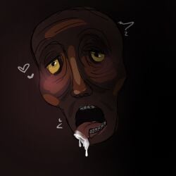 1other ambiguous_gender black_eyes blush blushing creepy dark_skin floating_head floating_head_creature freaky headman_(r.e.p.o.) heart male r.e.p.o. repo saliva saliva_drip saliva_on_tongue solo tagme tongue tongue_out yellow_iris