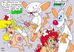 2003 all_fours animaniacs bent_over blonde_hair blue_eyes buttjob doggy_style fellatio from_behind green_eyes hello_nurse interspecies lipstick mouse nev nurse nurse_cap nurse_uniform pinky pinky_(warner_brothers) pinky_and_the_brain red_hair rodent the_brain zoophilia