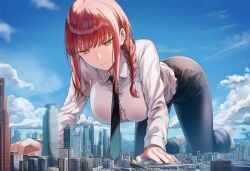 ai_generated chainsaw_man city crawling destruction giantess kneeling makima_(chainsaw_man) on_hands_and_knees
