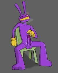 annoyed_expression blush breath breath_cloud bunny_boy cum cum_drip drool drooling feet gloves jax_(tadc) jax_(the_amazing_digital_circus) leaking leaking_cum leaking_precum male_focus panting sitting sitting_on_chair teasing teasing_penis