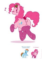 ass buttplug closed_eyes cobalt_snow cutie_mark equine fatalfox female feral friendship_is_magic hair horse mistletoe my_little_pony pink_hair pinkie_pie_(mlp) pony pussy rainbow_dash_(mlp) sex_toy socks straight_hair text thigh_highs whistle