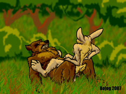 2007 4_toes anal anal_sex anthro ass back balls bareback bear bojog chubby clenched_teeth closed_eyes color cowgirl_position cum cum_in_ass cum_inside day erection forest fur furry furry_only gay golden_shower grass hindpaw interspecies lagomorph lying male nude open_mouth orgasm outdoors paws peeing peeing_in_mouth penetration penis pose predator/prey public rabbit riding role_reversal sex sky teeth tree urine watersports wet