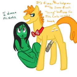 blush carrot_cake_(mlp) equine fem_anon female friendship_is_magic horse horsecock human interspecies male minibutts my_little_pony nipples penis plain_background pony pussy young